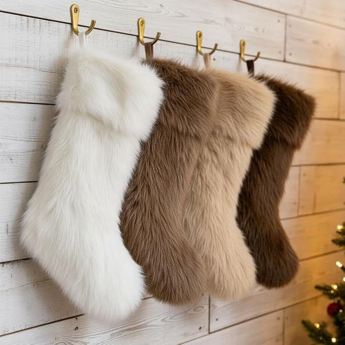 AISENO 4 Pack 18 Inch Christmas Stockings Faux Fur White Beige Brown Personalized Hanging Ornamen... | Amazon (US)
