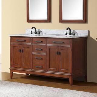 Avanity Madison 61 in. W x 22 in. D x 35 in. H Vanity in Tobacco with Marble Vanity Top in Carrer... | The Home Depot