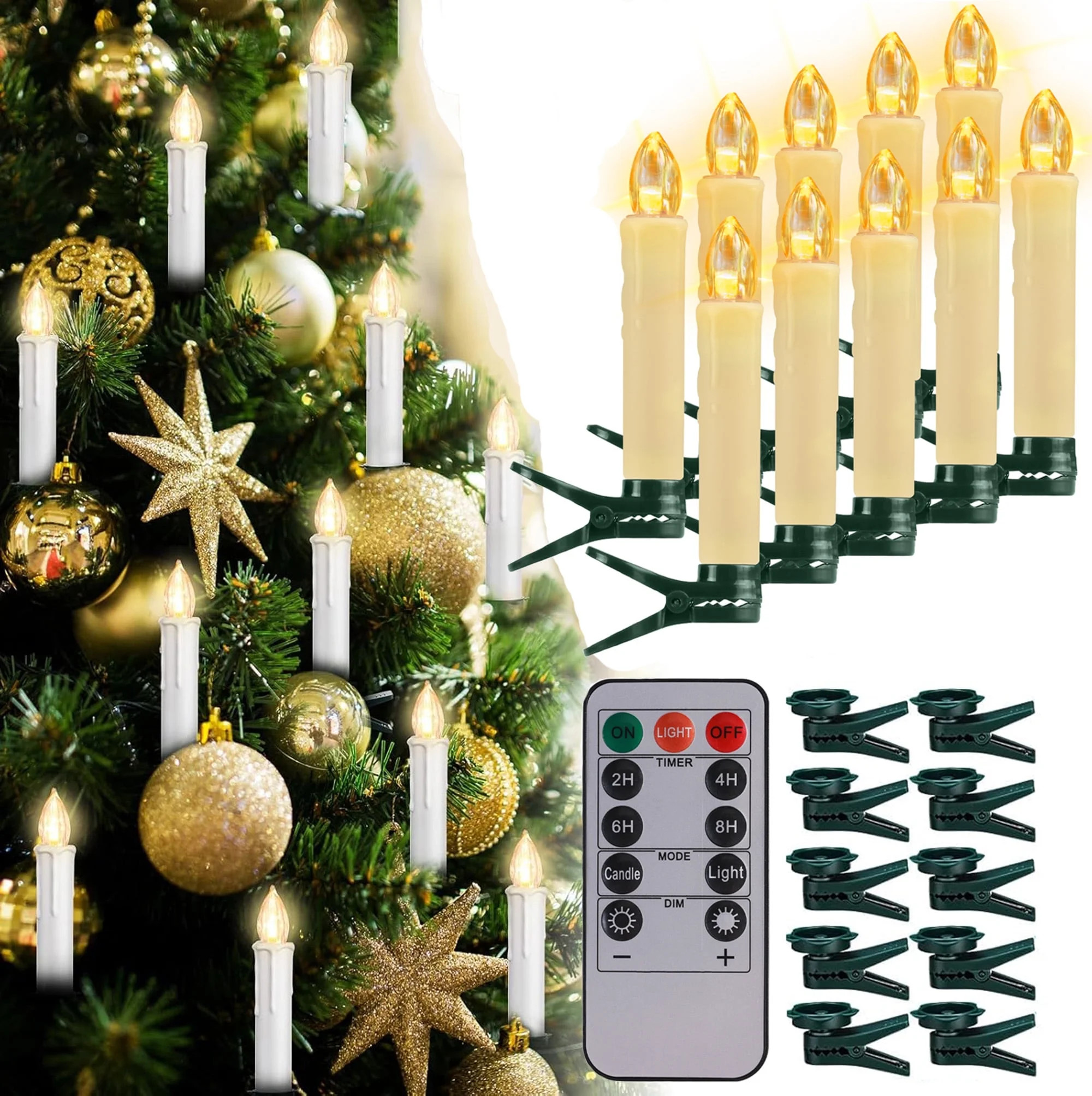 Debonair Flameless Clip-on Christmas Tree Candles, Dimmable, Flickering/Steady, Battery Operated,... | Walmart (US)