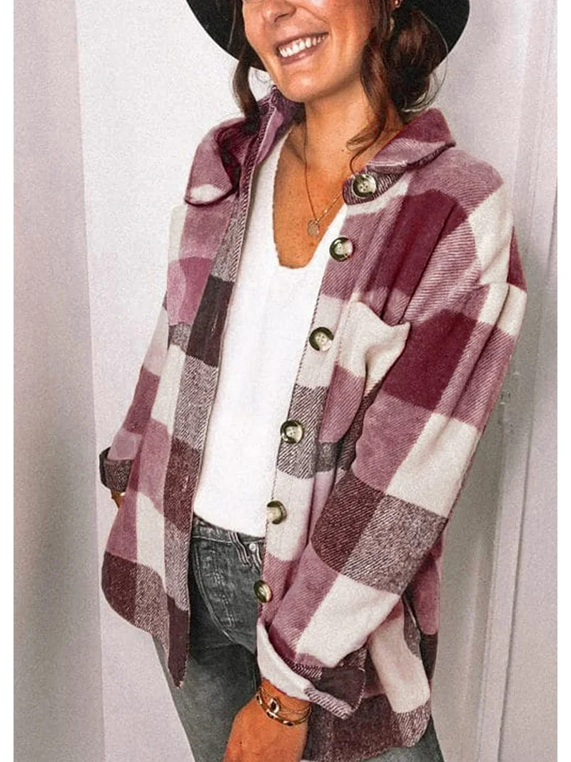 Fantaslook Womens Plaid Shirts Flannel Shacket Jacket Long Sleeve Button Down Boyfriend Shirt Coa... | Walmart (US)