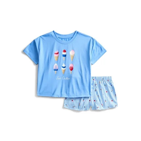 Wonder Nation Girls Short Sleeve Tee and Shorts Pajama Set, 2-Piece, Sizes 4-18 | Walmart (US)
