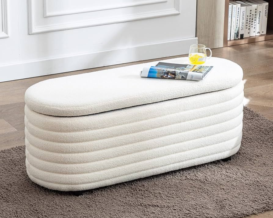 Amazon.com: DM Furniture Storage Teddy Ottoman Bench Upholstered Fabric Storage Bench End of Bed ... | Amazon (US)
