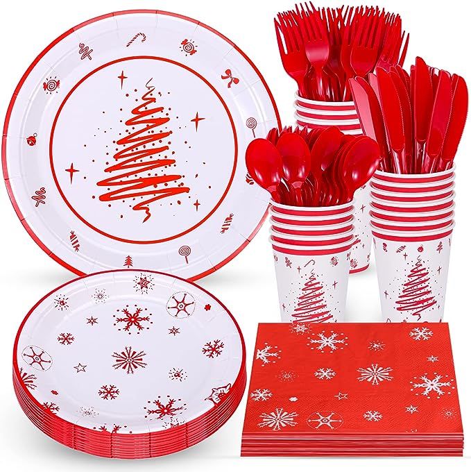 Christmas Party Supplies, Christmas Plates and Napkins Set, Christmas Party Plates, 12oz Cups, Na... | Amazon (US)