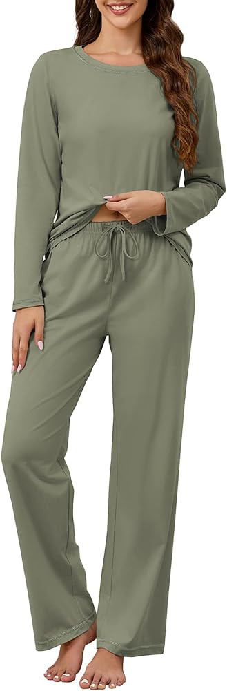 KCW Womens Pajamas Sets 100% Cotton 2 Piece Lounge Set Long Sleeve Tops and Pants Soft Pjs Sleepw... | Amazon (US)