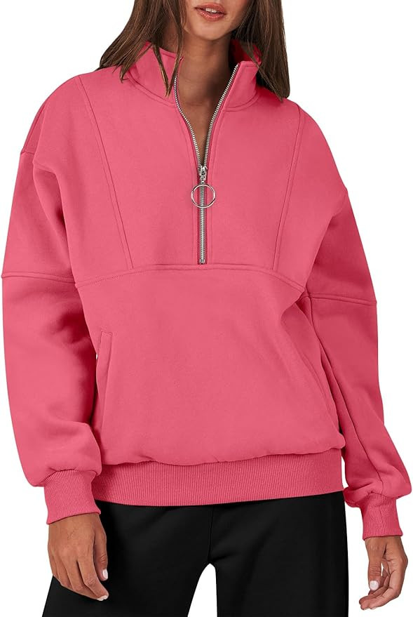 ANRABESS Women’s Oversized Quarter Zip Sweatshirt Long Sleeve Drop Shoulder Pullover Fleece Hal... | Amazon (US)