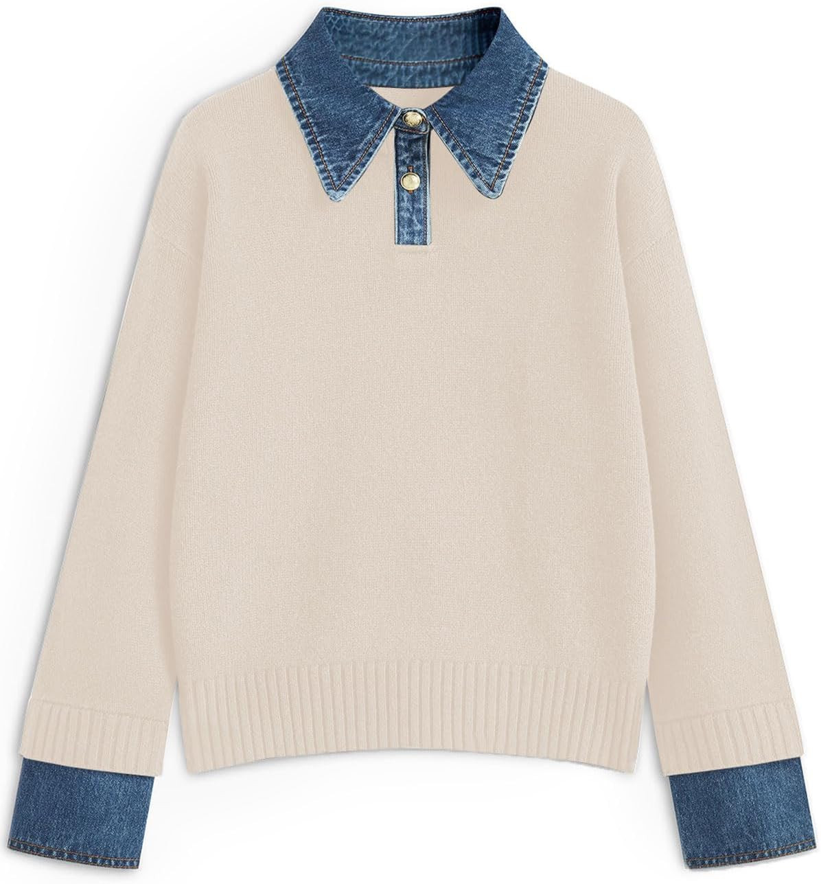 Womens Oversized Sweater Denim Polo Knit Collared Fall Sweater | Amazon (US)