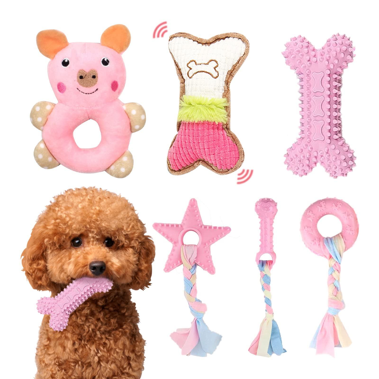 6 Pack Puppy Toys for Teething Small Dogs, Cute Pink Dog Chew Toys for Puppies, Soft Squeaky Dog ... | Amazon (US)