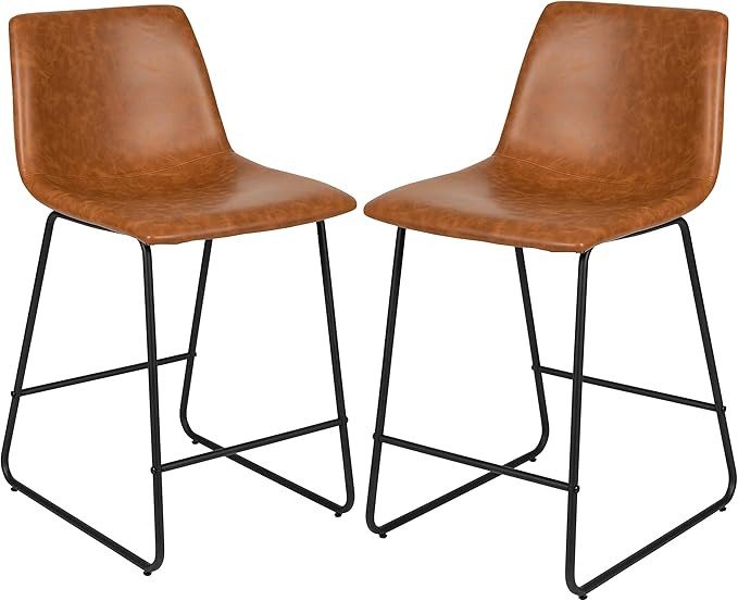 Flash Furniture Reagan 24" LeatherSoft Counter Height Stools with Footrest, Mid-Century Modern Bu... | Amazon (US)
