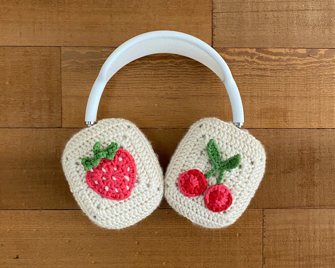 Airpods Max Headphone Covers | Cherry Design | Crochet AirPods Max Case | AirPod Max Cover | Hand... | Etsy (US)