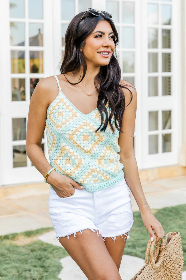 Little Less Conversation Mint Crochet Tank | Pink Lily