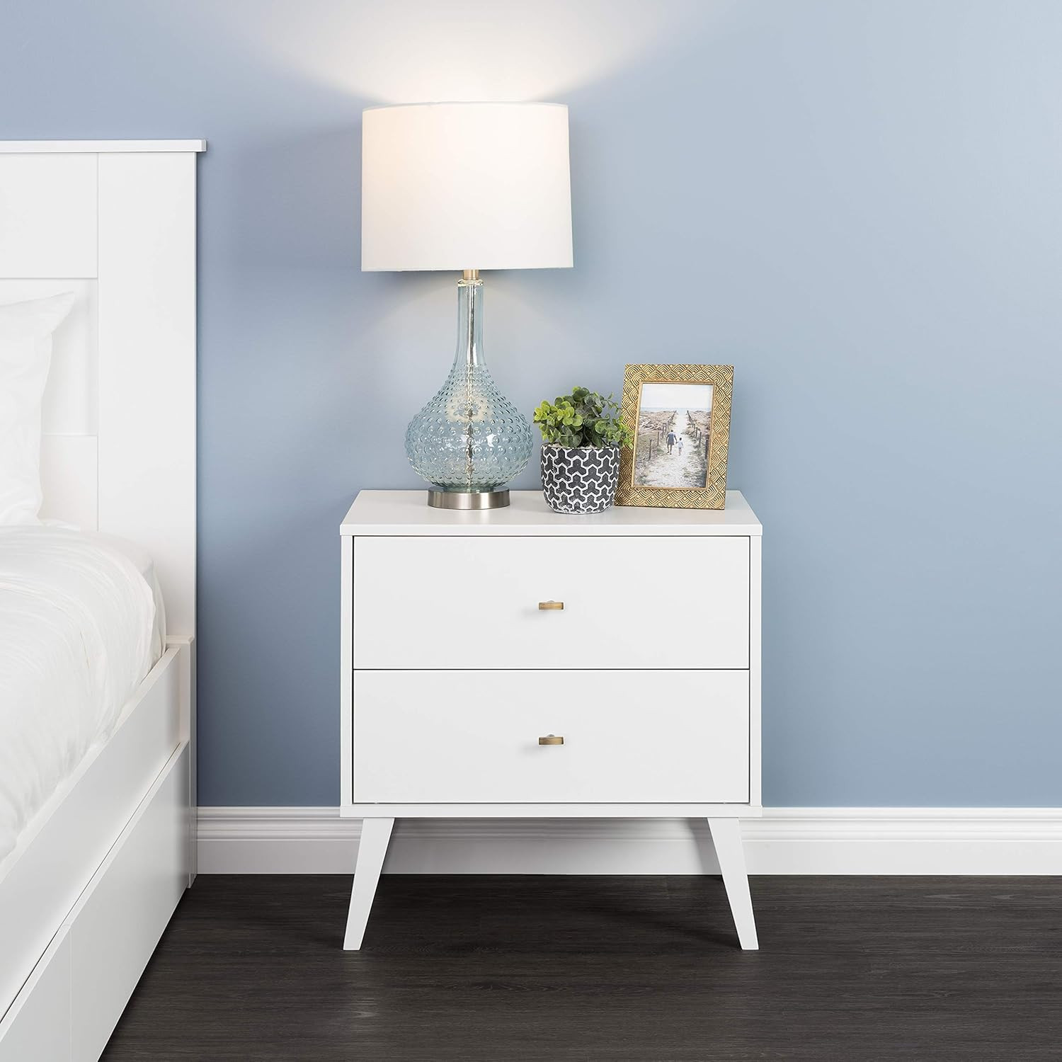 Prepac Milo Mid Century Modern Nightstand, 2-Drawer, White | Amazon (US)