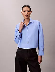 Poplin Cropped Relaxed Button-Down Shirt | Calvin Klein | Calvin Klein (US)