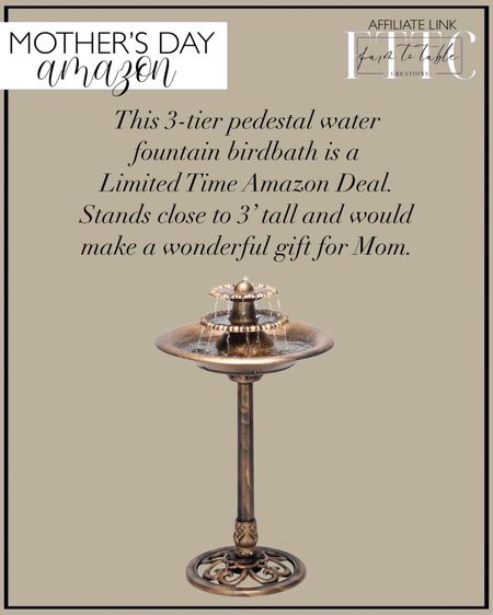 Amazon Mother’s Day Gift. Follow @farmtotablecreations on Instagram for more inspiration.

This electric water fountain/bird bath would make a wonderful gift for Mom. Quick shipping and on sale. 

Amazon. Amazon Limited Time Deal. Amazon Mother’s Day. Gift for Mom  

#LTKSaleAlert #LTKHome #LTKGiftGuide