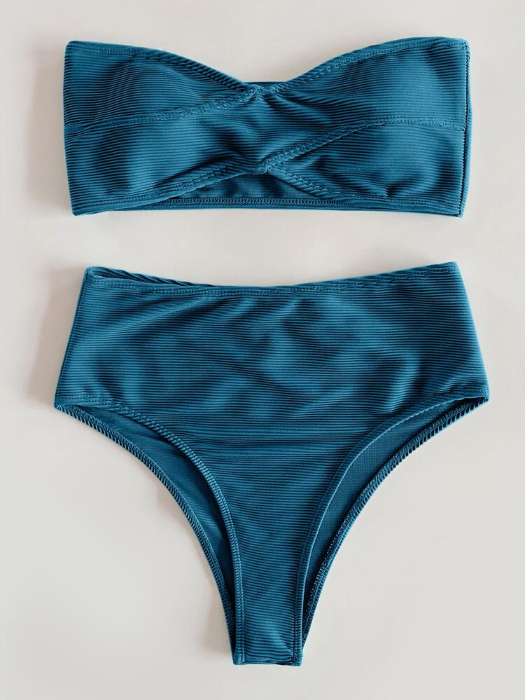 Rib Bandeau Bikini Swimsuit | SHEIN