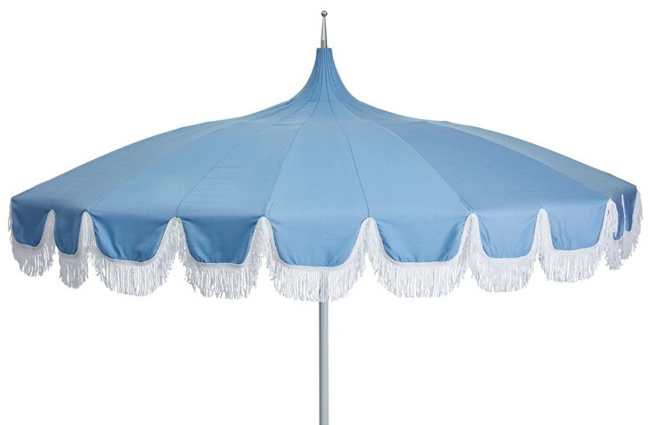 Aya Pagoda Fringe Patio Umbrella, Light Blue | One Kings Lane