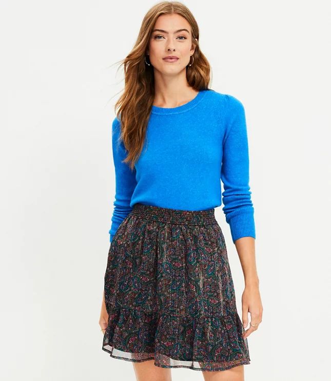 Shimmer Paisley Tiered Skirt | LOFT