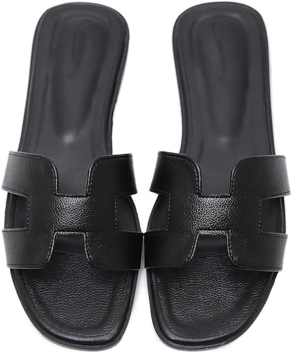 Stratuxx Kaze Womens Flat Sandals Flat Slide Sandals White,Black, Brown Flat Sandals Leopard | Amazon (US)