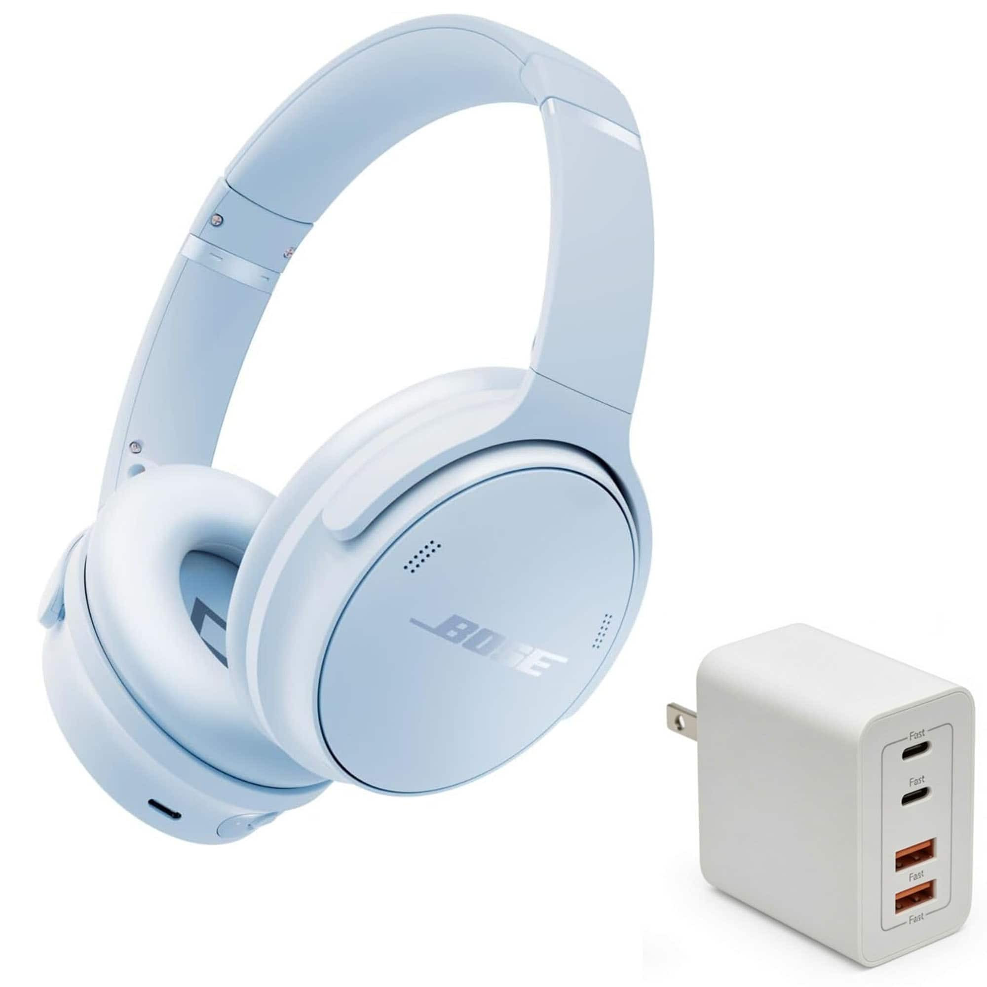 Bundle - Bose - QuietComfort Headphones with Fast Charger - Wireless Bluetooth Over-Ear Noise Cancelling - Ice Blue | Best Buy U.S.