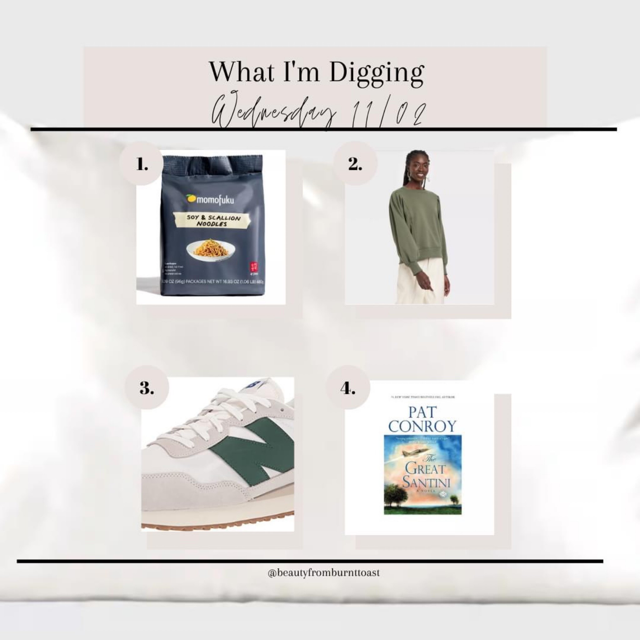 Time for What I’m Digging, Wednesday. The four random things I’m loving right now.
In this bunch we’ve got:
My crave-worthy instant noodle
The sweatshirt I’m wearing on repeat
The new sneaks I LOVE 
And the classic book you all need to read.
Just fun and good times, friends. Check it out 💗

#LTKunder50 #LTKhome #LTKshoecrush