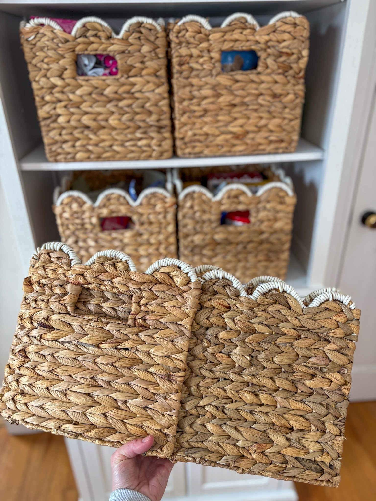Collapsible Scallop Hyacinth Storage Baskets with white trim! 

#LTKmomlife #LTKHome