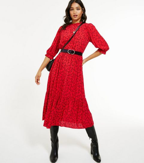 Red Floral Frill Neck Tiered Midi Dress
						
						Add to Saved Items
						Remove from Saved I... | New Look (UK)