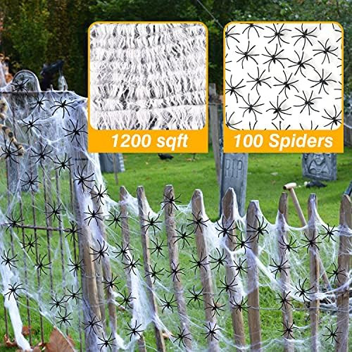 Halloween Spider Web Decorations 1200 sqft with 100 Fake Spiders,Scary Halloween Decorations,Gian... | Amazon (US)