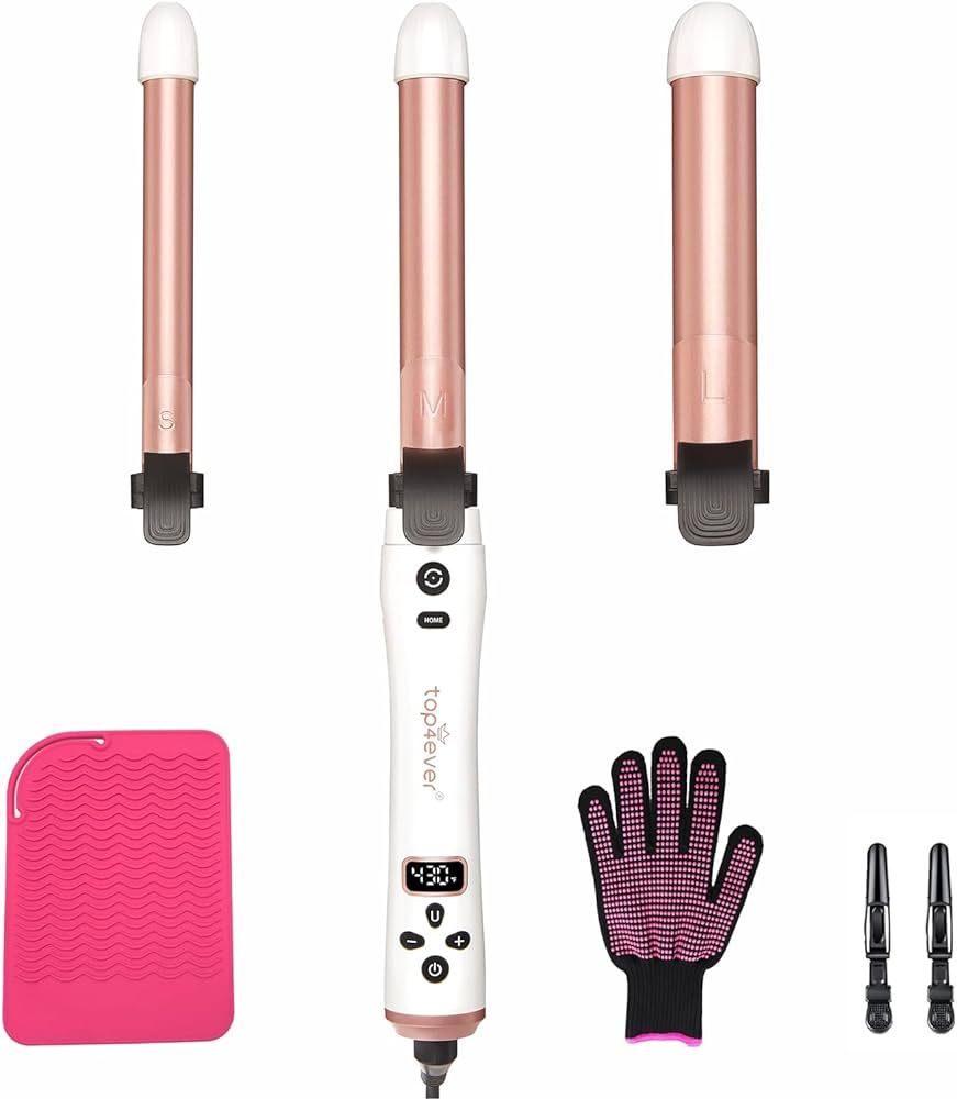 3 in 1 Auto Rotating Curling Iron - TOP4EVER Automatic Hair Curler with Interchangeable Curling W... | Amazon (US)