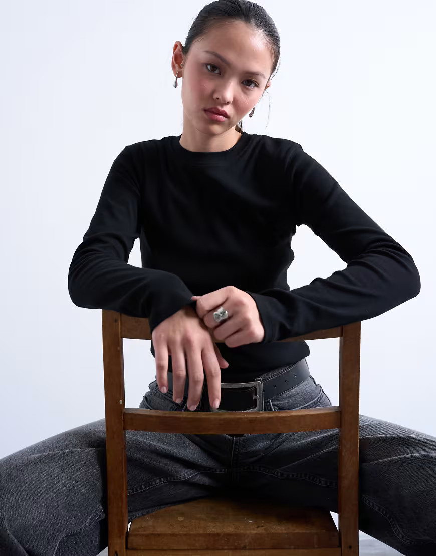 Topshop long sleeve everyday tee in black | ASOS (Global)