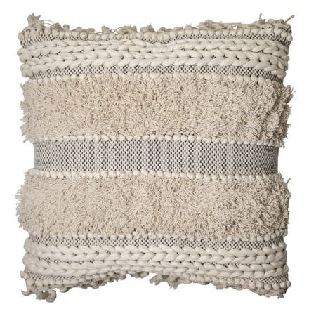 Better Homes & Gardens, Fringe & Textured Decorative Throw Pillow, 20”x20, Natural | Walmart (US)