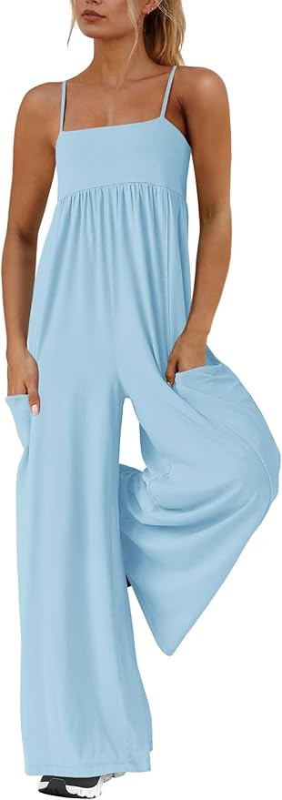 Yanekop Womens Overalls Loose Fit One Piece Jumpsuits Wide Leg Jumpsuits Spaghetti Strap Summer J... | Amazon (US)