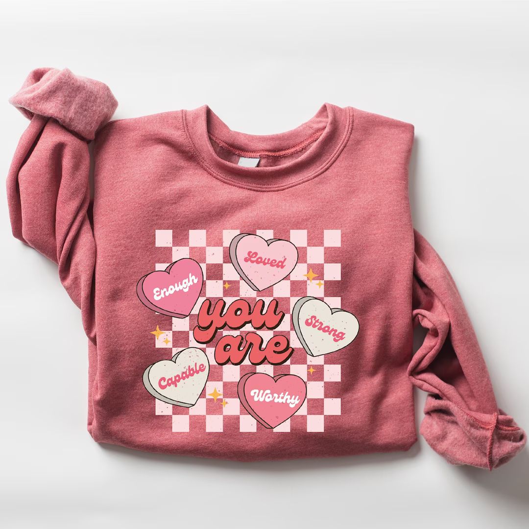 Cute Teacher Valentine Sweatshirt, Retro Heart Sweatshirt, Women's Valentines Day Sweatshirt, Lov... | Etsy (US)