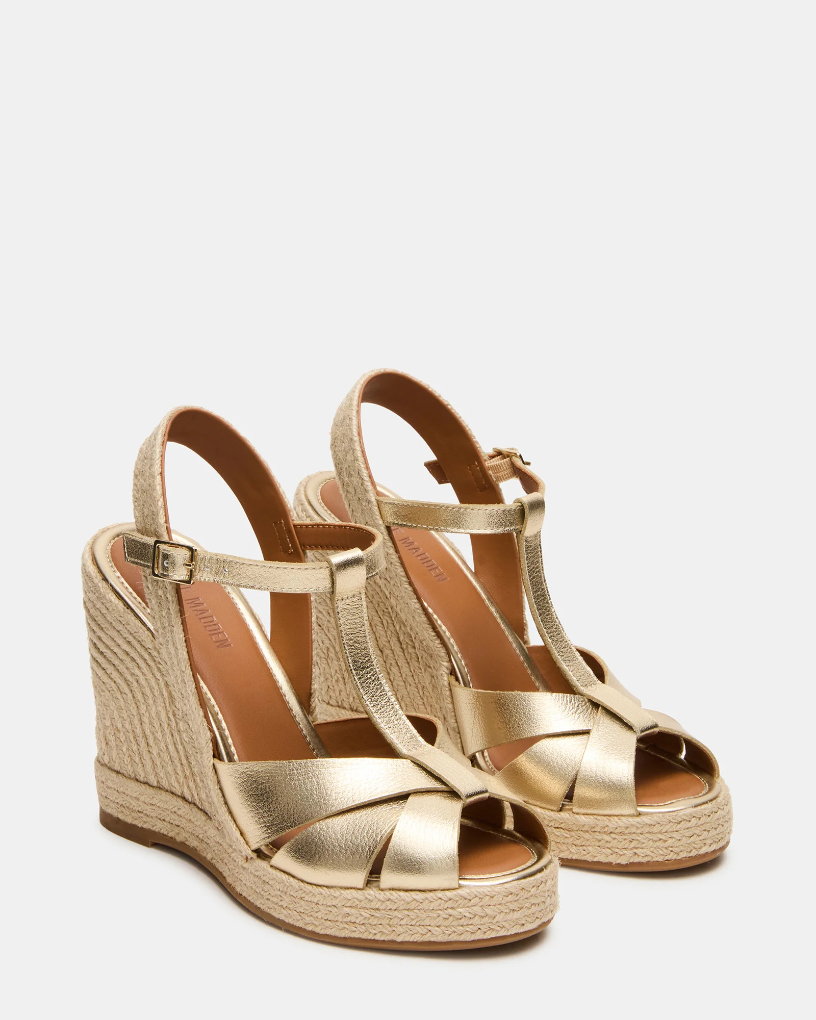 THELMA Gold Leather Espadrille Wedge Ankle Strap Women's Sandal | Steve Madden (US)