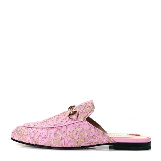 GUCCI Lace Womens Princetown Slippers 37 Sugar Pink | Fashionphile