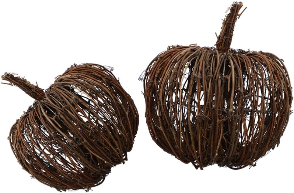 jojofuny 2pcs Rattan Pumpkin Decoration: Wicker Pumpkin Craft for Halloween Tabletop Scene Layout Ornament - Fall Decor for DIY Hanging | Amazon (US)