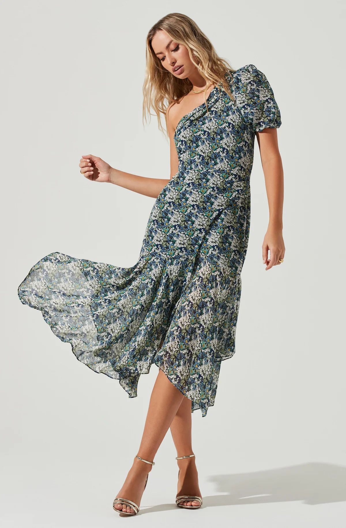 Santorini Floral One Shoulder Midi Dress | ASTR The Label (US)