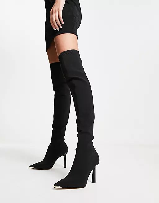 ALDO Crulla over-the-knee boots in black stretch knit | ASOS (Global)