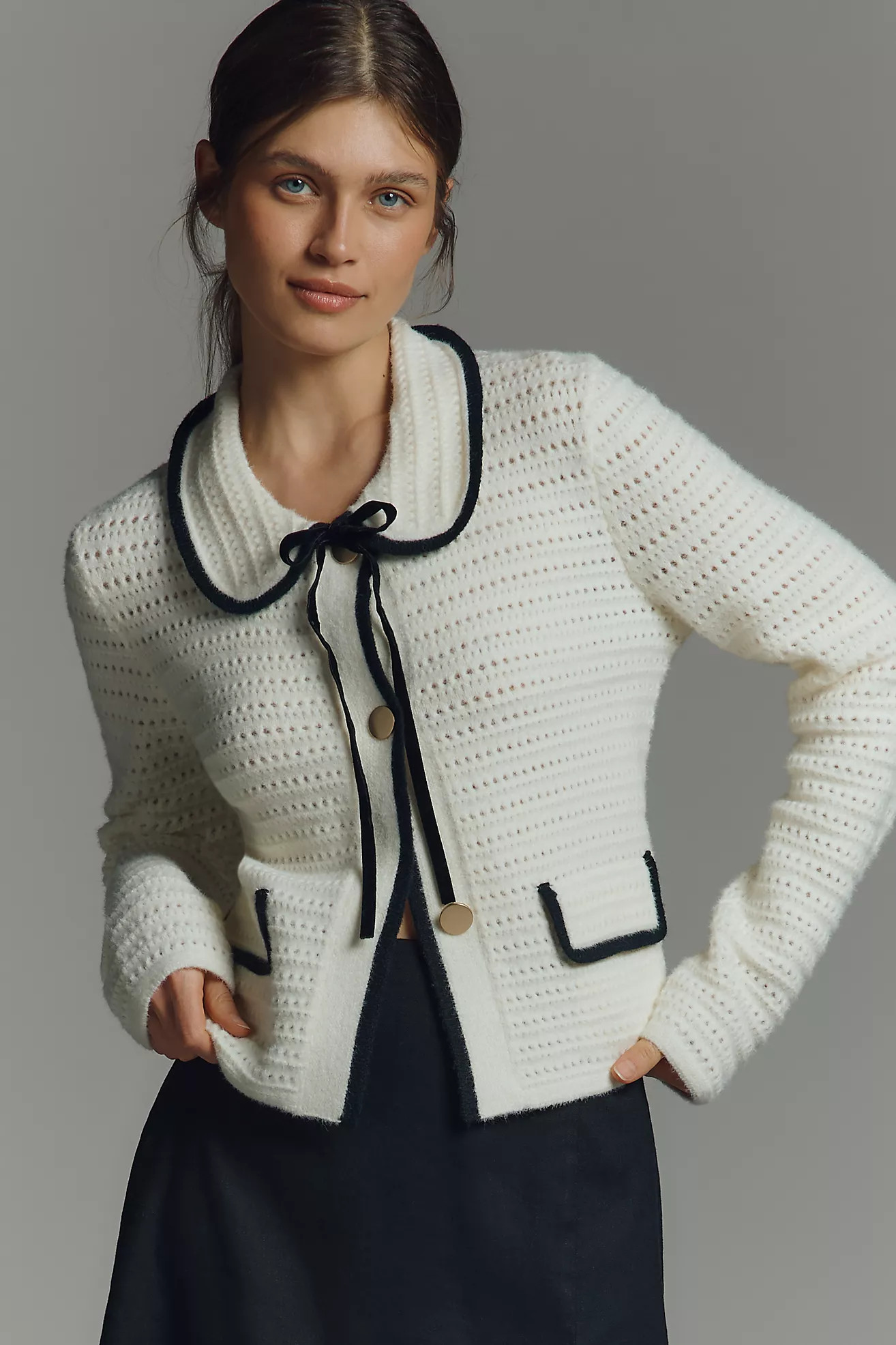 NVLT Crochet Knit Collared Tie Jacket | Anthropologie (US)