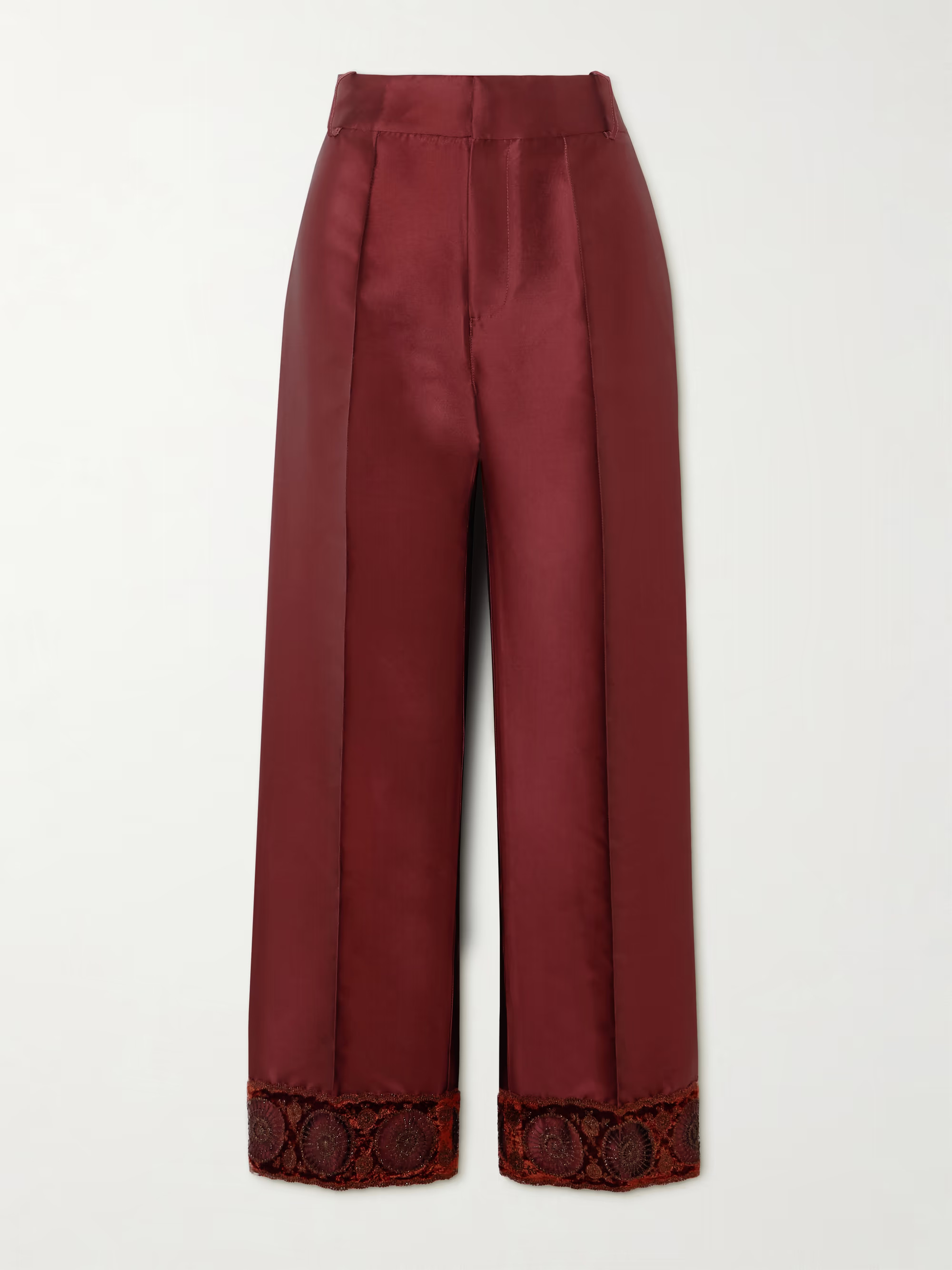 Yoshitomo embellished velvet-trimmed faille streight-leg pants | NET-A-PORTER (US)
