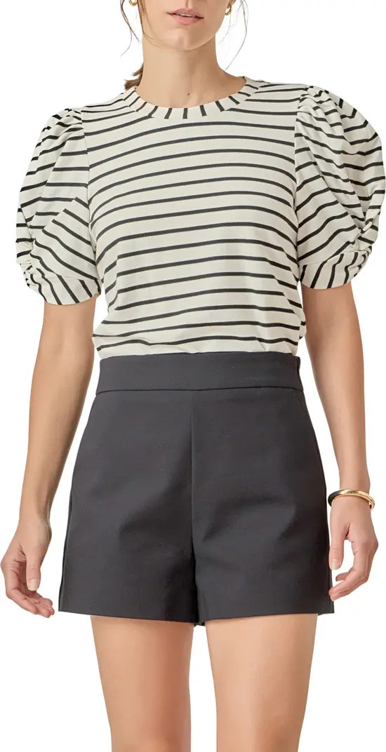 Stripe Puff Sleeve Stretch Cotton Top | Nordstrom