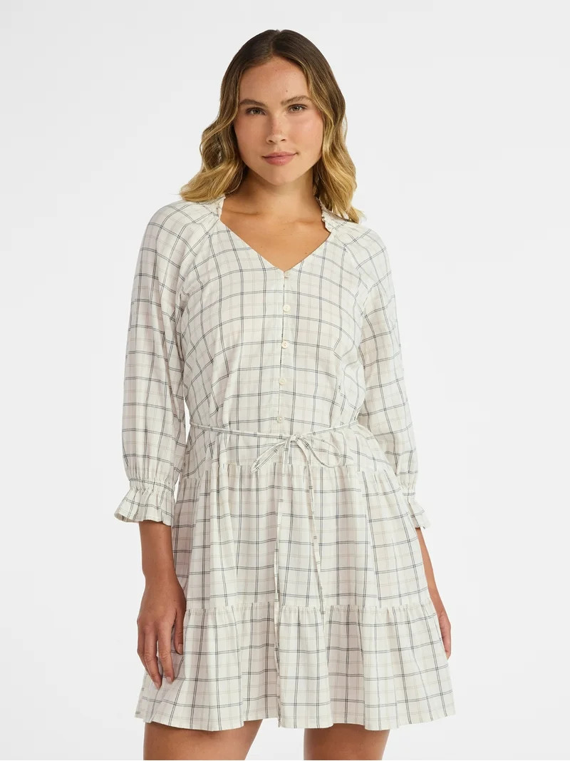 Time and Tru Women's Ruffle Neck Tiered Mini Dress, Sizes XS – XXXL | Walmart (US)