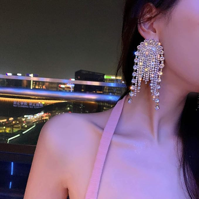 FXmimior Fashion Women Earrings Long Chain Drop Dangle Earrings Jewelry (Silver) | Amazon (US)