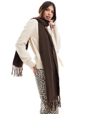 ASOS DESIGN woven tassels scarf in chocolate brown | ASOS (Global)