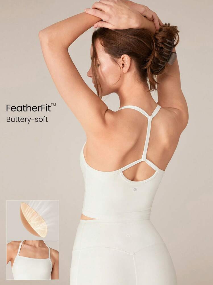 GLOWMODE FeatherFit™ T-Neck Racerback Tank Top Light Support Low Impact Yoga Studio  Spring Summer | SHEIN