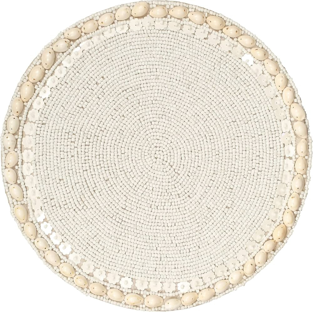 Round Beaded Placemats White 13" Round, Shell Border,Placemats for Dining Table,Beaded Placemats,... | Amazon (US)