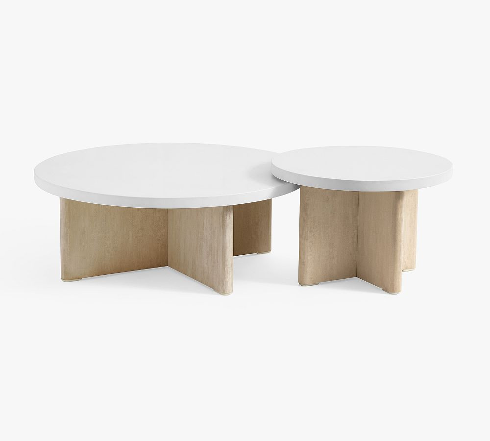 Cayman Concrete & Eucalyptus Round Outdoor Nesting Coffee Table | Pottery Barn (US)