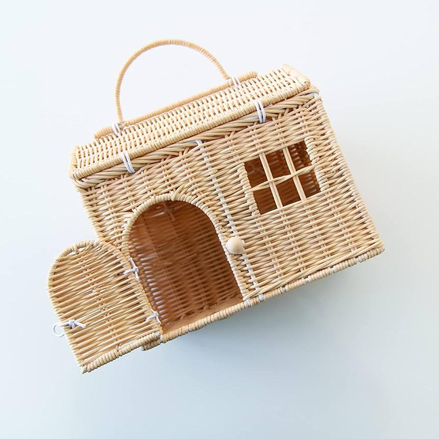 Rool Rattan House Shaped Basket Wicker Small Dollhouse Gift for Girls, Boho Toys, Mouse in a Box ... | Amazon (US)