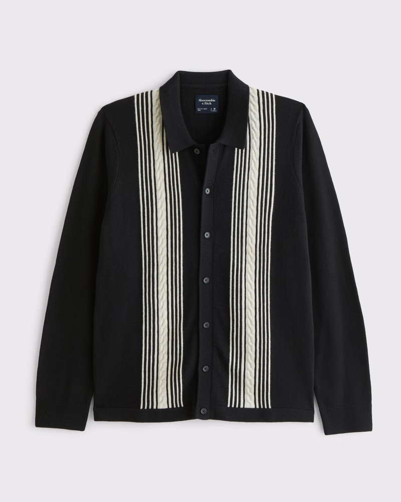 Long-Sleeve Striped Button-Through Sweater Polo | Abercrombie & Fitch (US)