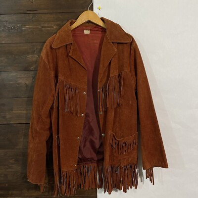 Vintage 70s Brown Suede Leather Fringe Jacket Western Men’s LARGE | eBay US