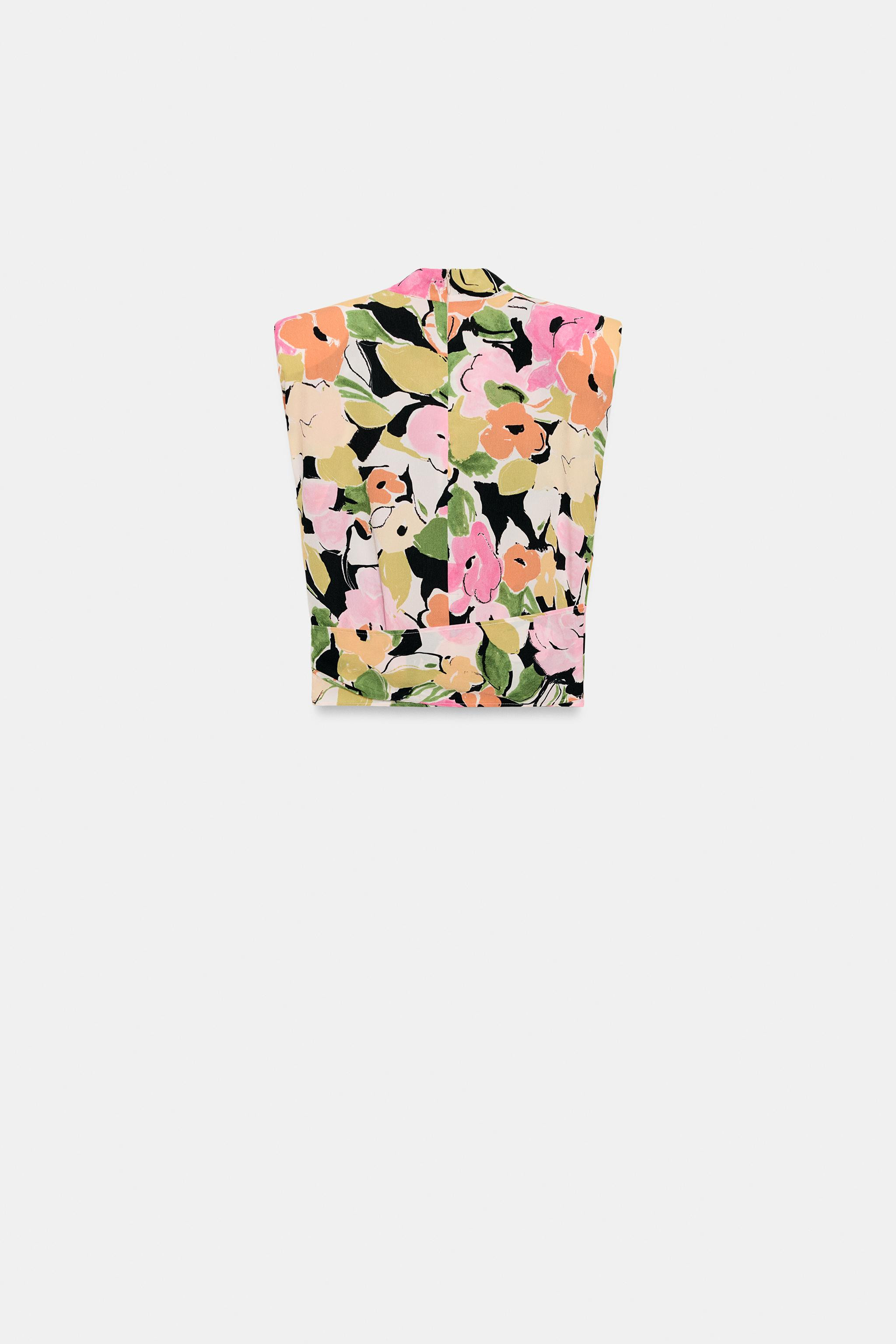 FLORAL PRINT SHOULDER PAD TOP WITH BELT | Zara US