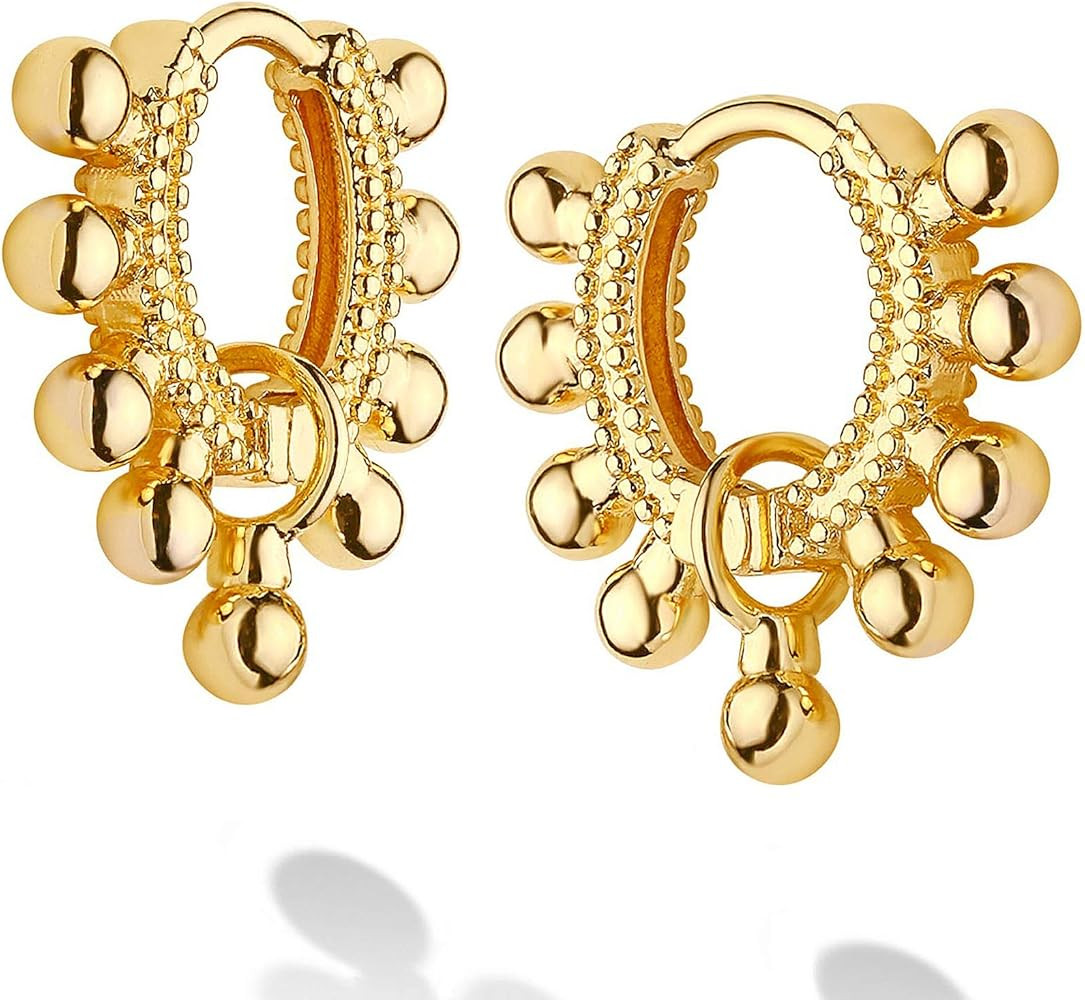 DREMMY STUDIOS Gold Dainty Huggie Hoop Earrings 18K Gold Filled Exquisite Open Tassel Dangle Char... | Amazon (US)